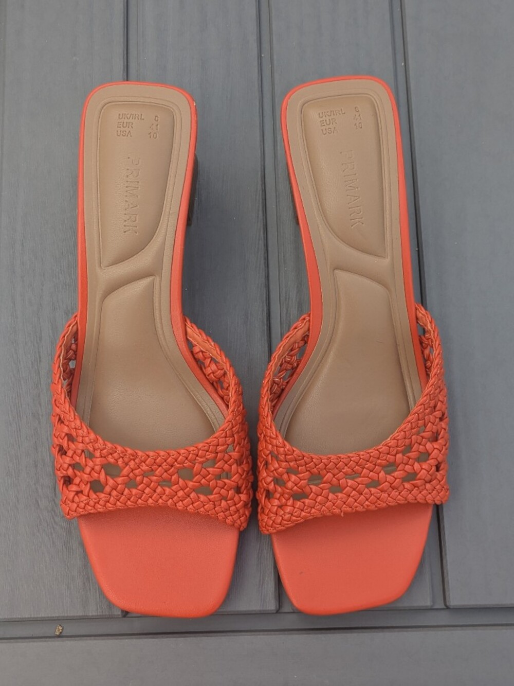 Women’s Braided Slide Heels in Coral Orange, Primark London, Sz 10M